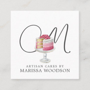 Baker Pastry Chef Pink Elegant Cake Monogrammed Square Business Card