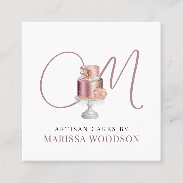 Baker Pastry Chef Pink Elegant Cake Square Busines Business Card (Front)