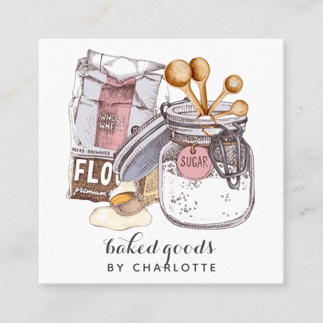 Baker Pastry Chef Sugar Flour Egg Square Business Card (Front)