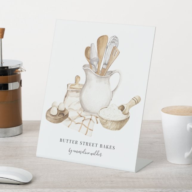 Baker Pastry Chef Utensils And Ingredients Pedestal Sign (In SItu)