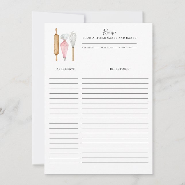 Baker Pastry Chef Utensils Recipe Card Template (Front)