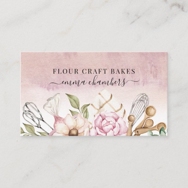 Baker Pastry Chef Watercolor Bakers Tools Business Card (Front)