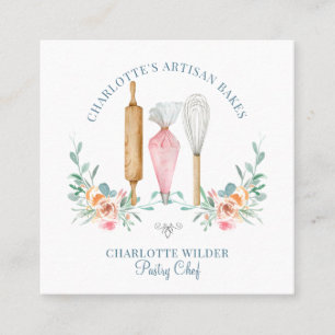 Baker Pastry Chef Watercolor Baker's Tools Square Business Card