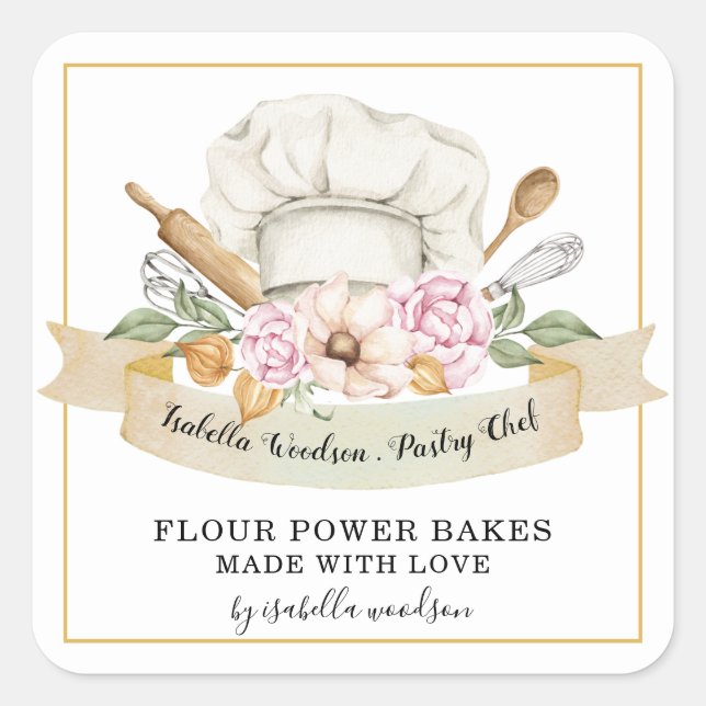 Baker Pastry Chef Watercolor Bakers Tools Square   Square Sticker (Front)
