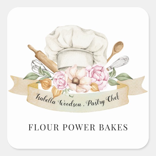 Baker Pastry Chef Watercolor Bakers Tools Square   Sticker (Front)
