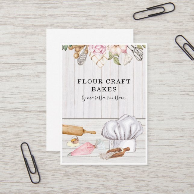 Baker Pastry Chef Watercolor Baking Tools Business Business Card (Front/Back In Situ)