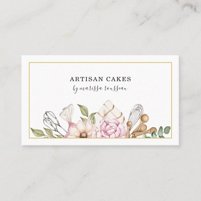 Baker Pastry Chef Watercolor Baking Tools  Business Card (Front)