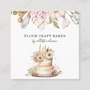Baker Pastry Chef Watercolor Baking Tools Cake Square Business Card