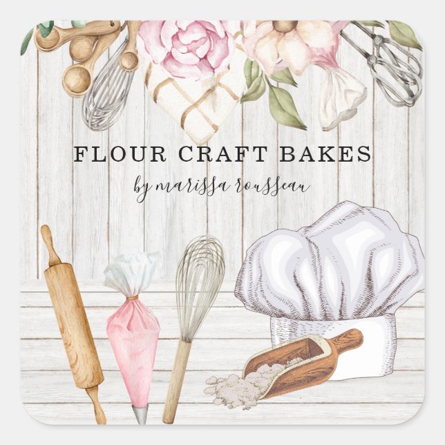 Baker Pastry Chef Watercolor Baking Tools  Square Sticker (Front)