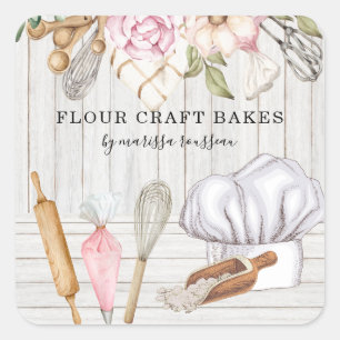 Baker Pastry Chef Watercolor Baking Tools  Square Sticker