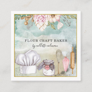 Baker Pastry Chef Watercolor Baking Tools Utensil Square Business Card
