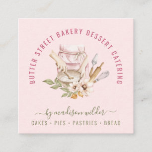 Baker Pastry Chef Watercolor Baking Utensils Squar Square Business Card