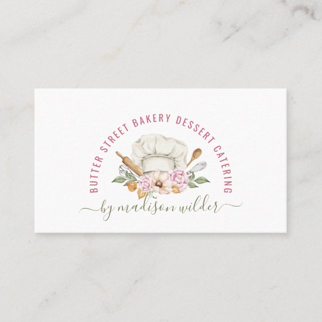 Baker Pastry Chef Watercolor Logo  Business Card (Front)
