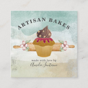 Baker Pastry Chef Watercolor  Square Business Card