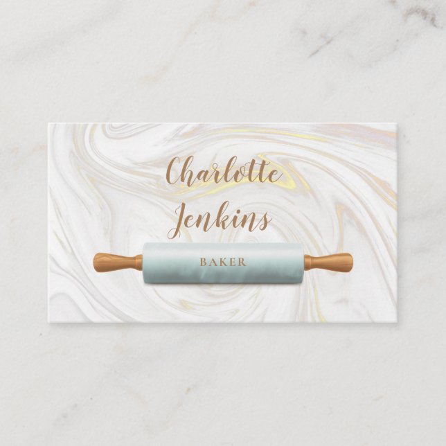 Baker Patisserie Marble Swirls Rolling Pin Business Card (Front)