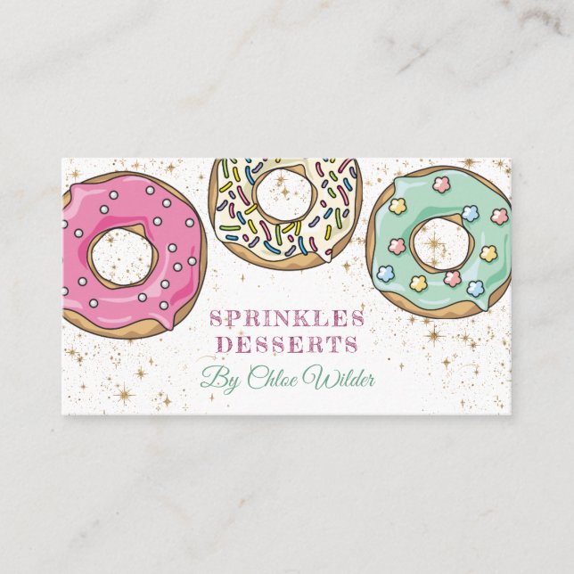 Baker Pink Green Sprinkle Doughnuts Bakery Business Card (Front)