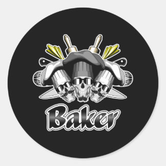 Baker Skull and Kitchen Utensils Classic Round Sticker