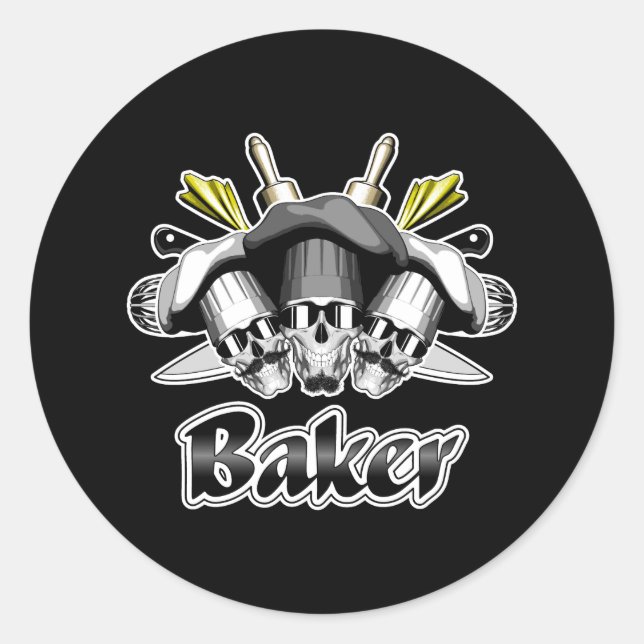 Baker Skull and Kitchen Utensils Classic Round Sticker (Front)