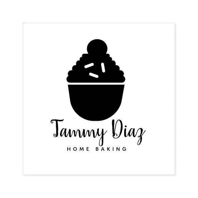 Baker Sprinkles Confetti Cupcake Bakery Baker Logo Rubber Stamp (Imprint)