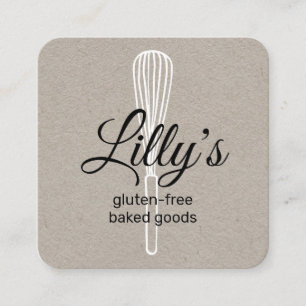 Baker Whisk Bakery Square Kraft Business Card