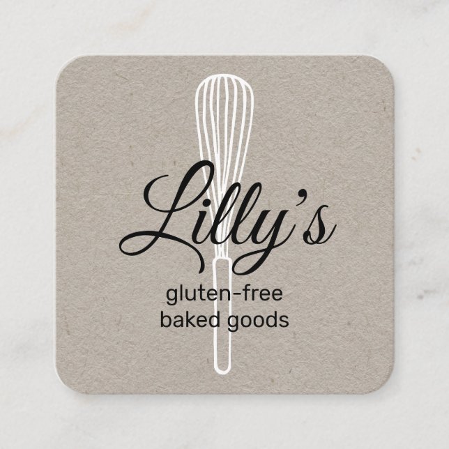 Baker Whisk Bakery Square Kraft Business Card (Front)