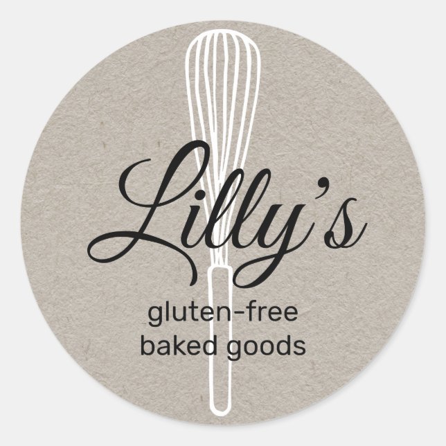 Baker Whisk Bakery Square Kraft Business Card Classic Round Sticker (Front)