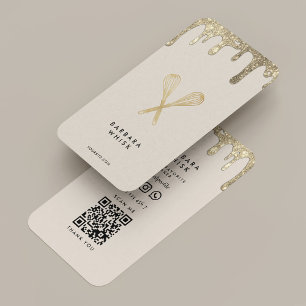 Baker Whisk Faux Gold Drip Caterer Beige Business Card