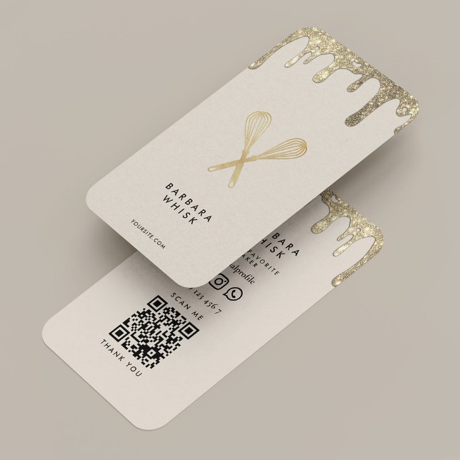 Baker Whisk Faux Gold Drip Caterer Beige Business Card (Baker Whisk Faux Gold Drip Caterer Beige Business Card
)