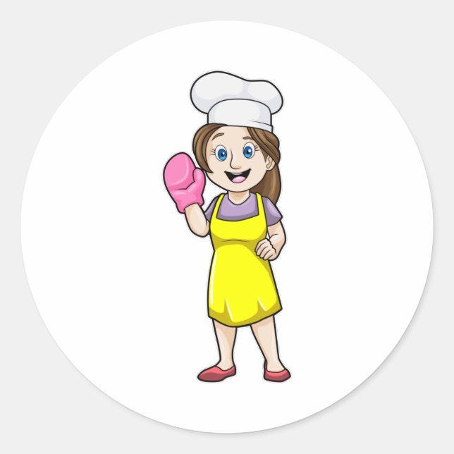 Baker with Cooking apron & Oven gloves Classic Round Sticker (Front)