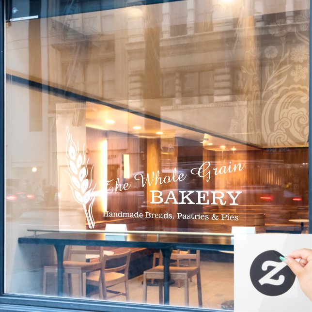 Bakers bakery wheat grain business white  window cling (Cafe Window)