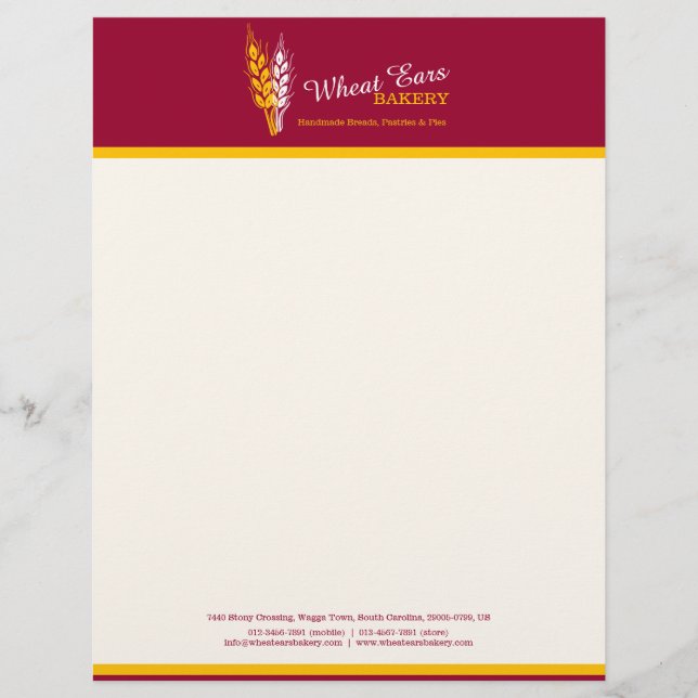 Bakers bakery wheat red yellow business letterhead (Front)