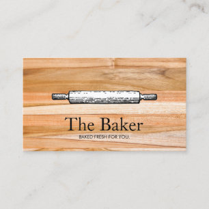 Baker's Rolling Pin Bakery Catering Wood Business Card