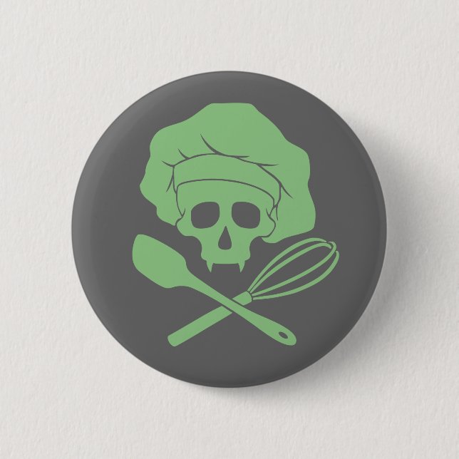 Baker's Skull with Toque 6 Cm Round Badge (Front)