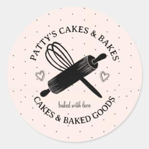 Baker's Utensils Bakery Logo Pink Black Label