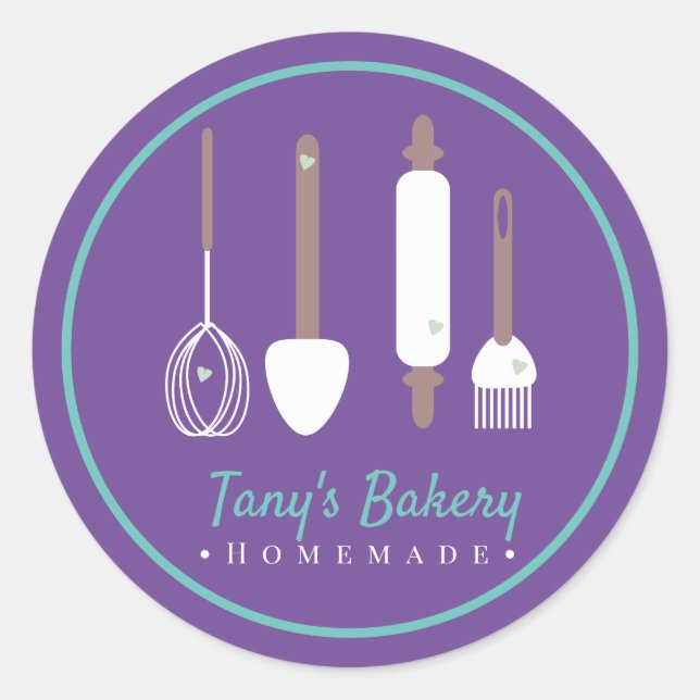 Bakers Utensils Cake Logo Homemade Bakery Classic Round Sticker (Front)