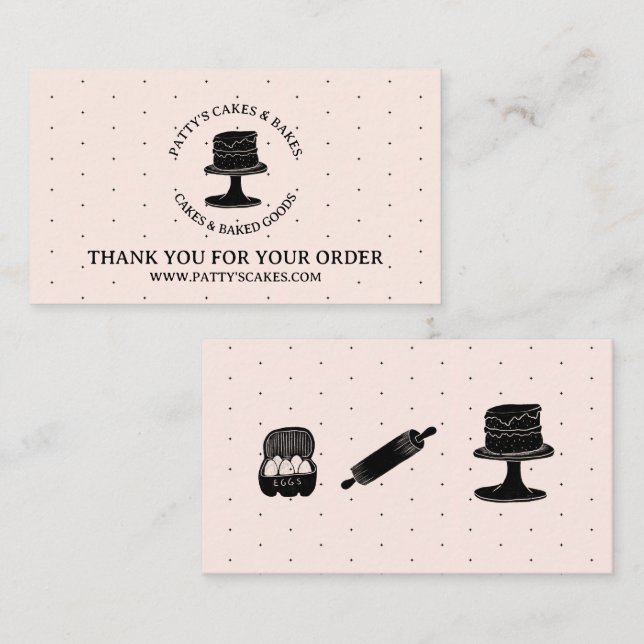 Baker's Utensils Pink Black Thank You Enclosure Card (Front/Back)