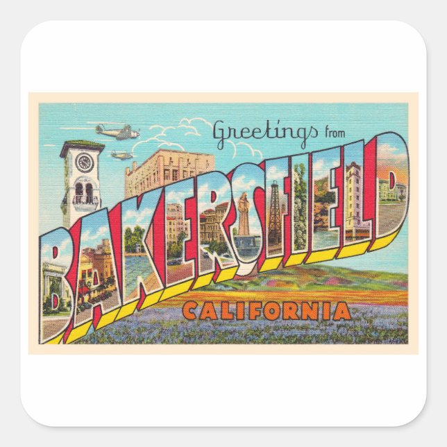 Bakersfield California CA Large Letter Postcard Square Sticker (Front)