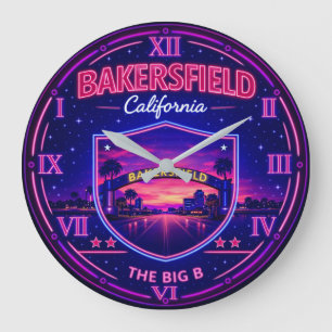 Bakersfield California Neon Large Clock
