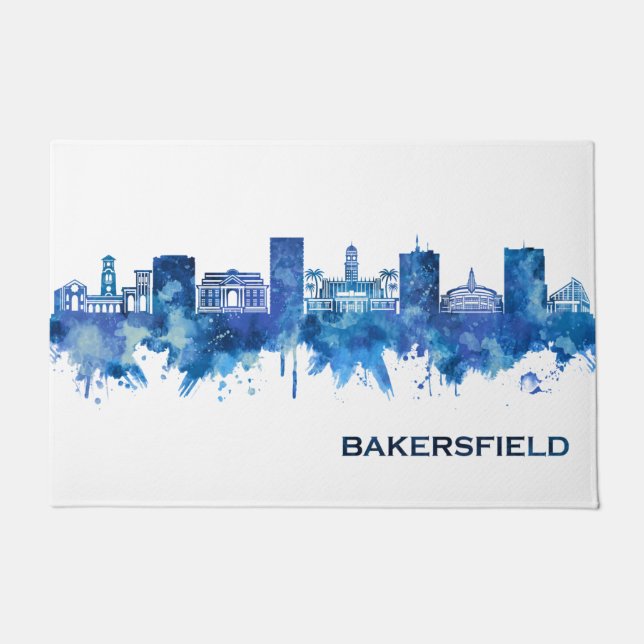 Bakersfield California Skyline Blue Doormat (Front)