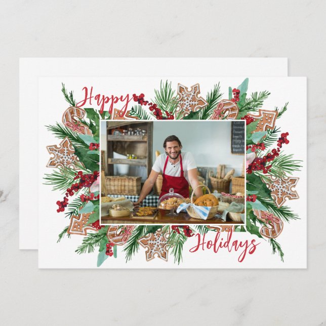 Bakery 1 Photo Gingerbread Thank You Holiday Card (Front/Back)