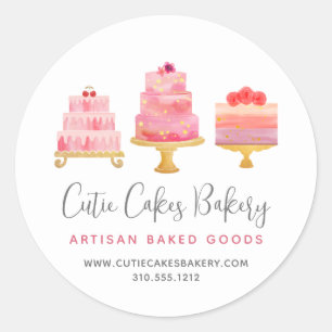 Bakery 3 Blush Pink Cakes Pastry Chef Dessert Cute Classic Round Sticker