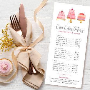 Bakery 3 Blush Pink Watercolor Cake Desserts Menu