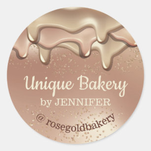 Bakery Abstract Rose Gold Dripping beige Classic Round Sticker