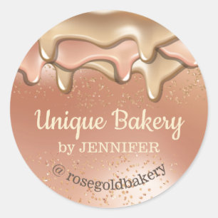 Bakery Abstract Rose Gold Dripping Bling pastry Classic Round Sticker