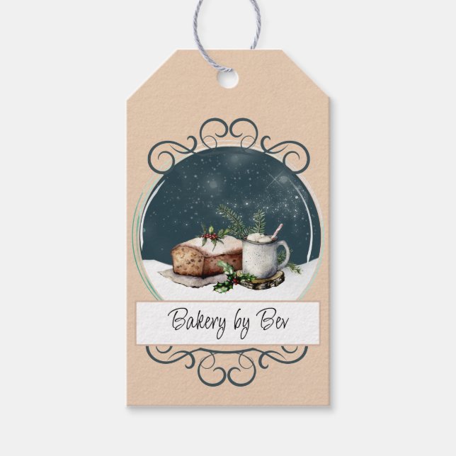 Bakery and Cocoa Snow Globe Gift Tag (Front)