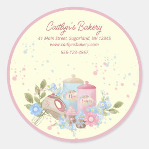 Bakery and Pastry Shop Personalised Pink Edge Classic Round Sticker