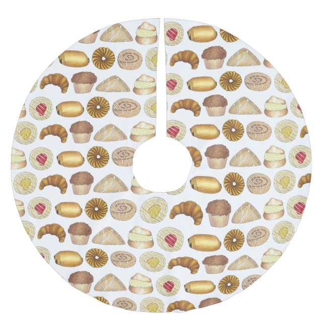 Bakery Baked Goods Croissant Doughnut Muffin Pastr Brushed Polyester Tree Skirt (Front)