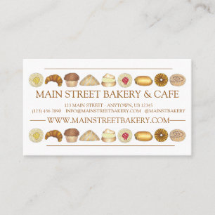 Bakery Baked Goods Croissant Doughnut Muffin Pastr Business Card