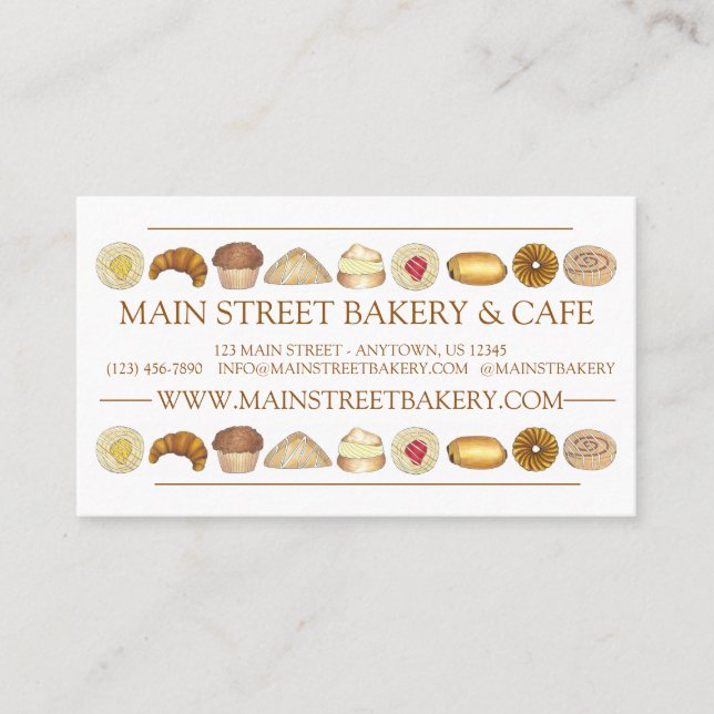 Bakery Baked Goods Croissant Doughnut Muffin Pastr Business Card (Front)
