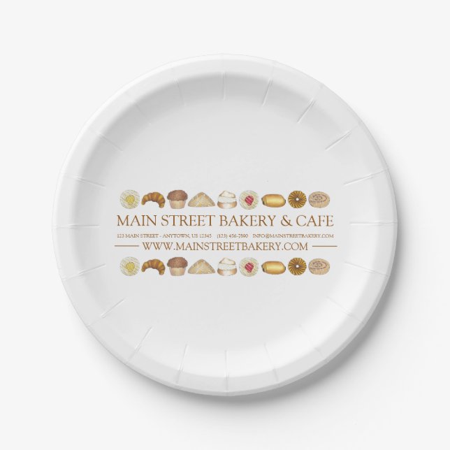 Bakery Baked Goods Pastry Shop Pastries Paper Plate (Front)